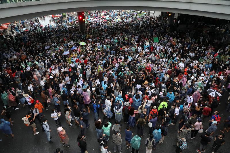 People gather during anti-government protests, in Bangkok