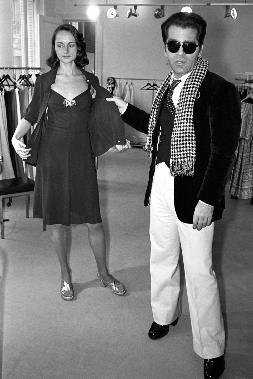 German designer Karl Lagerfeld showing his Spring 1973 Ready to Wear line for Chloe