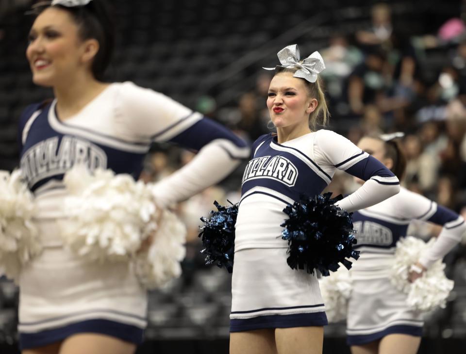 Millard High School competes in the Competitive Cheer Tournament at the UCCU Center at Utah Valley University in Orem on Thursday, Jan. 25, 2023. | Laura Seitz, Deseret News