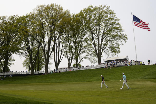 Jordan Spieth hits walks on the 13th hole during a practice around for the PGA Championship golf tournament at Oak Hill Country Club on Tuesday, May 16, 2023, in Rochester, N.Y. (AP Photo/Eric Gay)