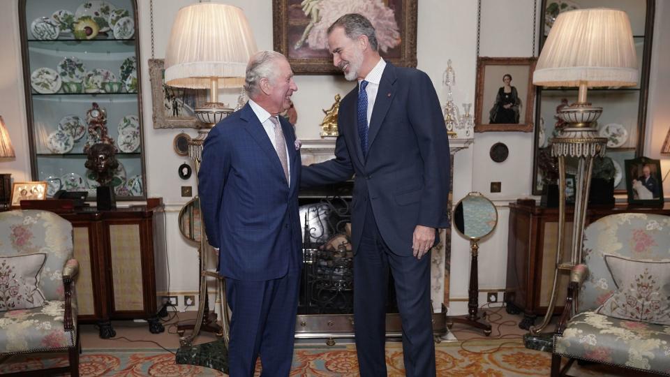 King Charles with King Felipe of Spain in the Morning Room