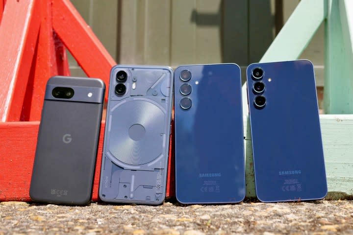 The Google Pixel 8a, Nothing Phone 2, Samsung Galaxy A35, and the Samsung Galaxy A55.