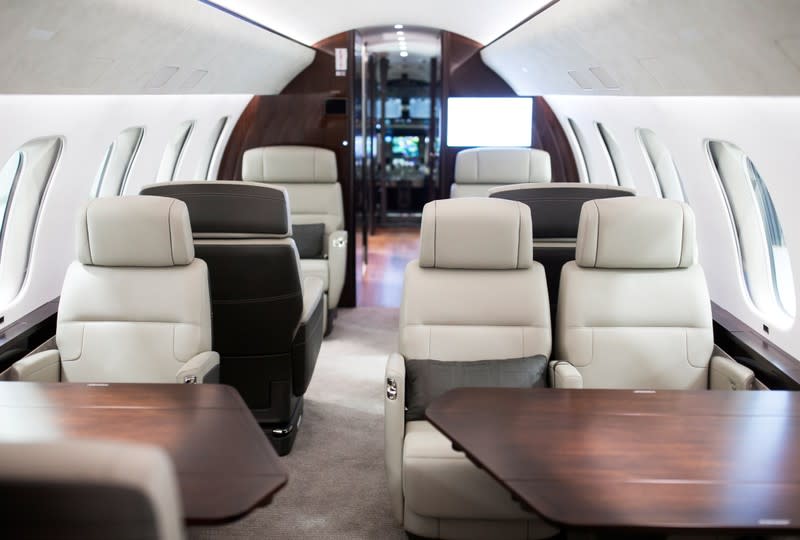 An interior view of Bombardier's Global 7500, the first business jet to have a queen-sized bed and hot shower, is shown during a media tour in Montreal