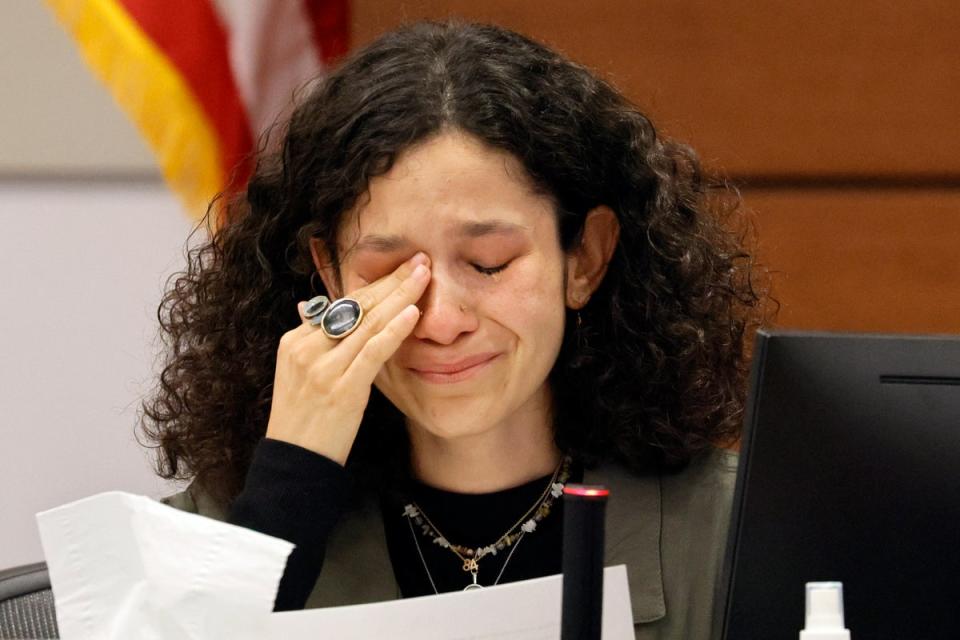 Victoria Gonzalez who has been called Joaquin Oliver's girlfriend, but says they called themselves ’soulmates,’ gives her victim impact statement during the penalty phase of Marjory Stoneman Douglas High School shooter Nikolas Cruz's trial at the Broward County Courthouse in Fort Lauderdale, Fla., Monday, Aug. 1, 2022 (© South Florida Sun Sentinel 2022)