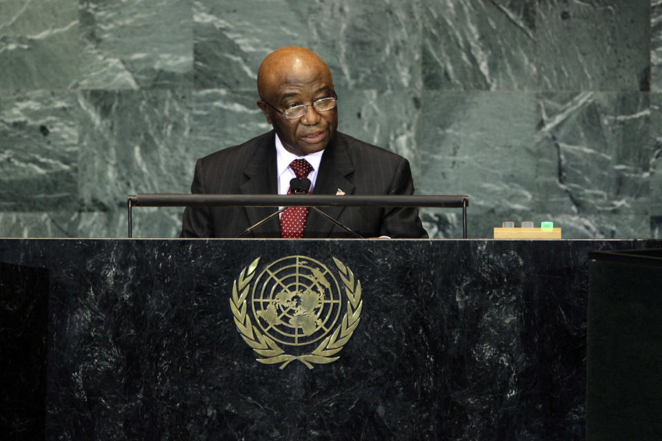 FILE - Joseph Boakai, then Vice-President of Liberia, addresses the 64th session of the General Assembly at United Nations headquarters Friday, Sept. 25, 2009. Joseph Boakai, who served as vice president under Ellen Johnson Sirleaf, is the main rival of current President of Liberia George Weah in the legislative elections taking place Tuesday, Oct. 10, 2023. (AP Photo/Mary Altaffer, File)