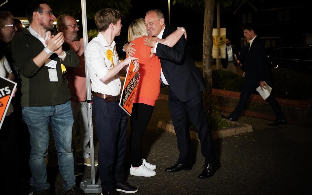 Liberal Democrat leader Sir Ed Davey arrives at King's Centre in Chessington, south west London, during the count for the Kingston and Surbiton constituency