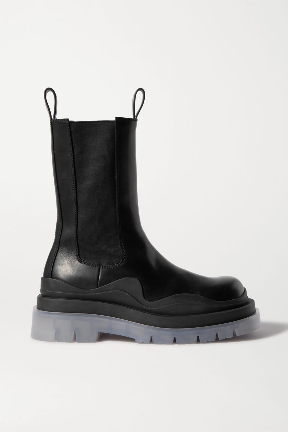 1) Rubber-Trimmed Leather Chelsea boots