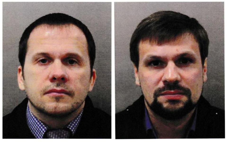 <div class="inline-image__caption"><p>Two men using the aliases Alexander Petrov and Ruslan Boshirov, formally accused in Britain of attempting to murder former Russian intelligence officer Sergei Skripal and his daughter Yulia in 2018, in an image handed out by the Metropolitan Police in London, Britain, Sept. 5, 2018. </p></div> <div class="inline-image__credit">Metropolitan Police London/Handout/Reuters</div>