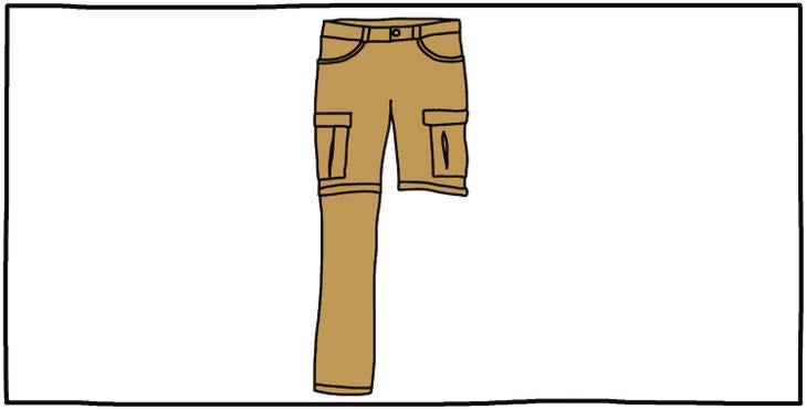 Illustration of zip off pants with missing leg