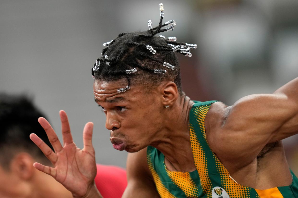 Shaun Maswanganyi, of South Africa, runs in his heat of the men's 100-meters at the 2020 Summer Olympics, Saturday, July 31, 2021, in Tokyo.