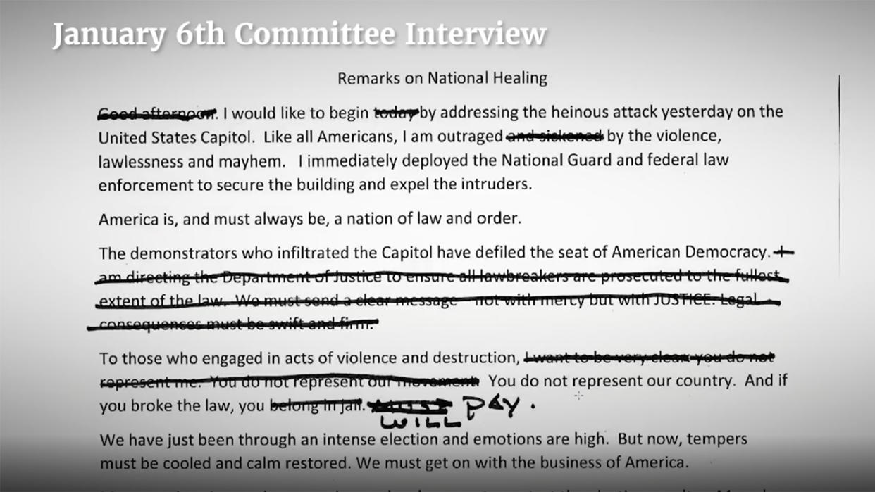 Image of document titled Remarks on National Healing with several paragraphs following showing hand edits in black pen including lines crossed out and a few words changed.