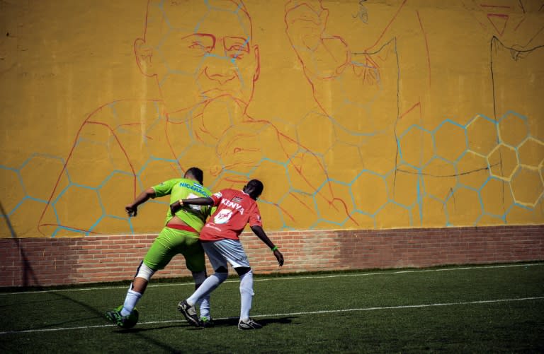 Nicaragua play Kenya in the Street Child World Cup in Brazil in 2014