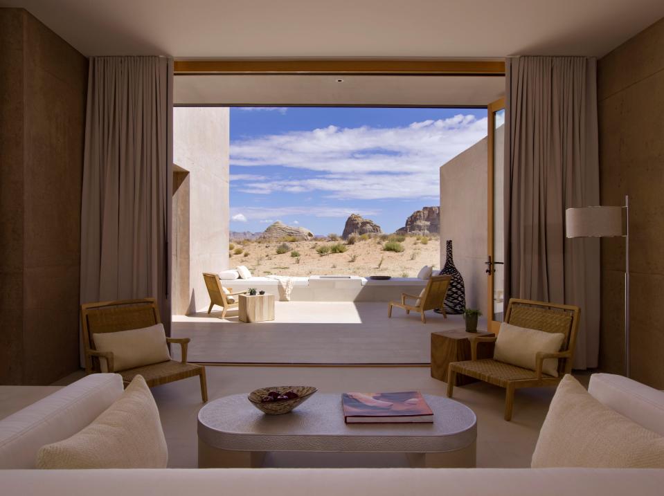 The picturesque view inside a room at Amangiri, surrounded by Utah desert.