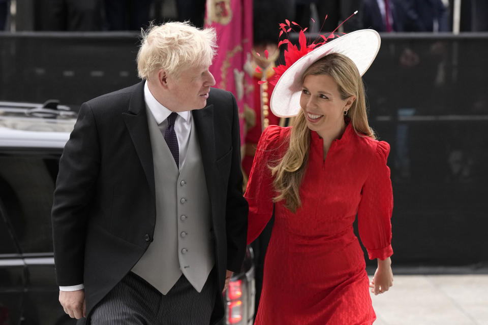 British Prime Minister Boris Johnson and his wife Carrie Johnson arrive at St. Paul’s Cathedral. - Credit: AP