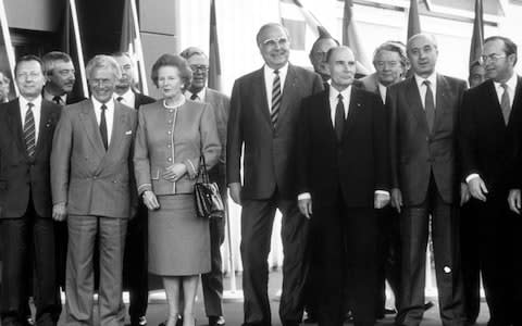 JACQUES DELORS, FRANCOIS MITTERRAND, HELMUT KOHL AND MARGARET THATCHER European Summit Conference, Hanover, West Germany - 1988 - Credit: Sipa Press/REX/Shutterstock 