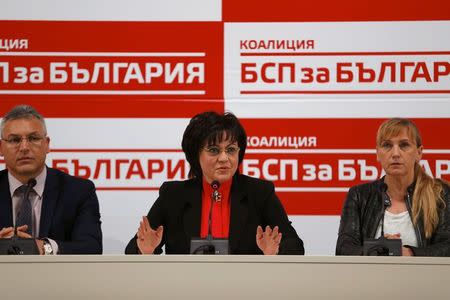 Leader of the Bulgarian Socialist party Kornelia Ninova speaks during a news conference at the party's headquarters in Sofia, Bulgaria March 26, 2017. REUTERS/Laszlo Balogh