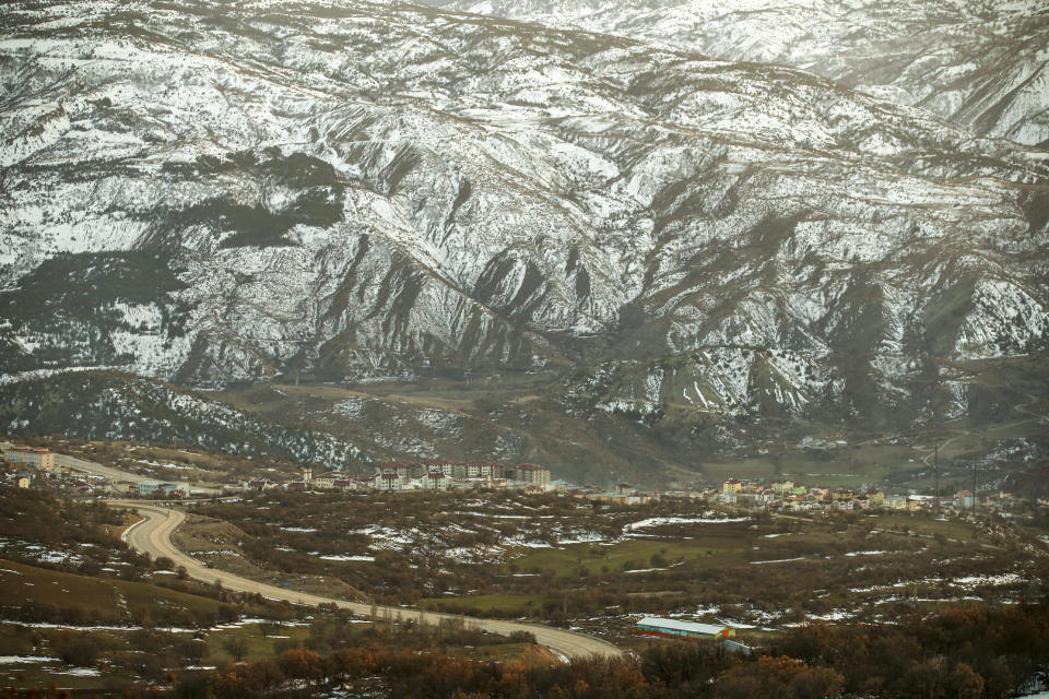 A view of the mountainous area of Koyulhisar in the district of Sivas, central Turkey, Friday, Feb. 26, 2021. Vaccination teams in Turkey have been reaching isolated mountain villages in Turkey’s central Sivas province as the government aims to inoculate 60% of the country’s population against the coronavirus over the next three months. (AP Photo/Emrah Gurel)