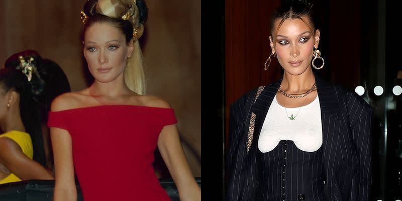 <p>It isn't just her success on the catwalk that has the fashion world buzzing that Bella Hadid is the next Carla Bruni—her high cheekbones make her a dead ringer for Bruni back in the '90s, too.</p>