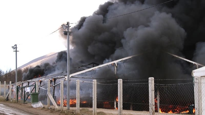 Migrant camp "Lipa" is seen under fire in Bihac, Bosnia and Herzegovina