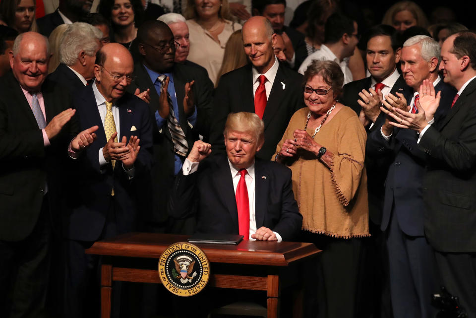 <span class="s1">President Trump speaks about changes he is making toward Cuba in Miami’s Little Havana neighborhood on June 16. (Photo: Joe Raedle/Getty Images)</span>