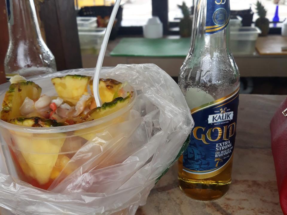 tropical conch salad with Kalik gold bahamian beer