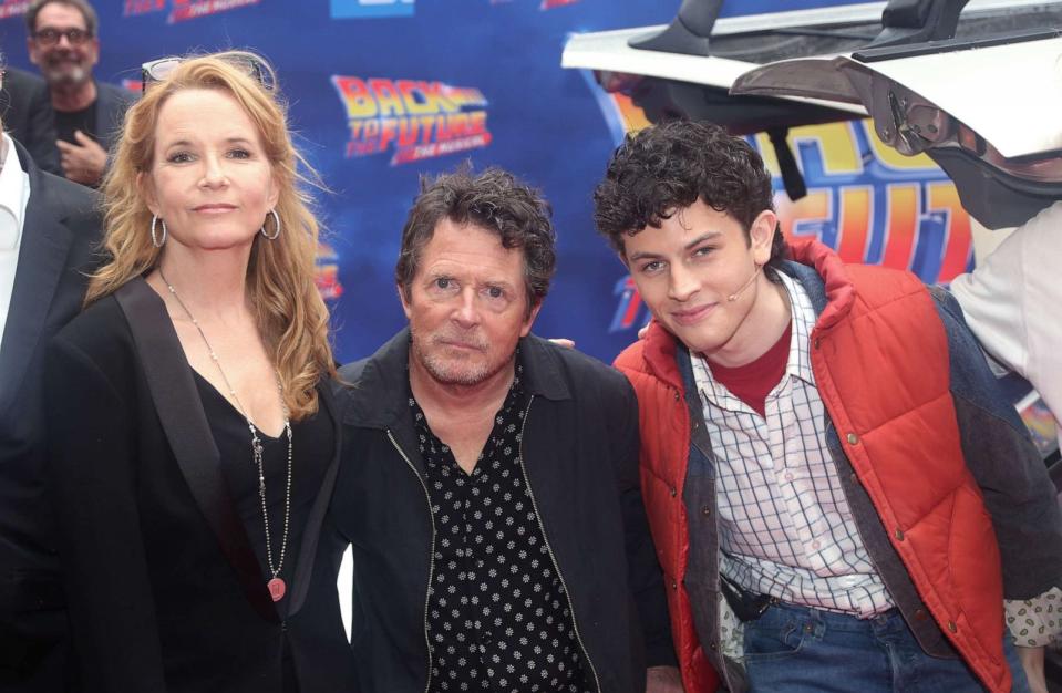 PHOTO: Lea Thompson, Michael J. Fox and Casey Likes attend 'Back To The Future: The Musical' gala performance at Winter Garden Theatre, July 25, 2023, in New York City. (Bruce Glikas/WireImage/Getty Images)