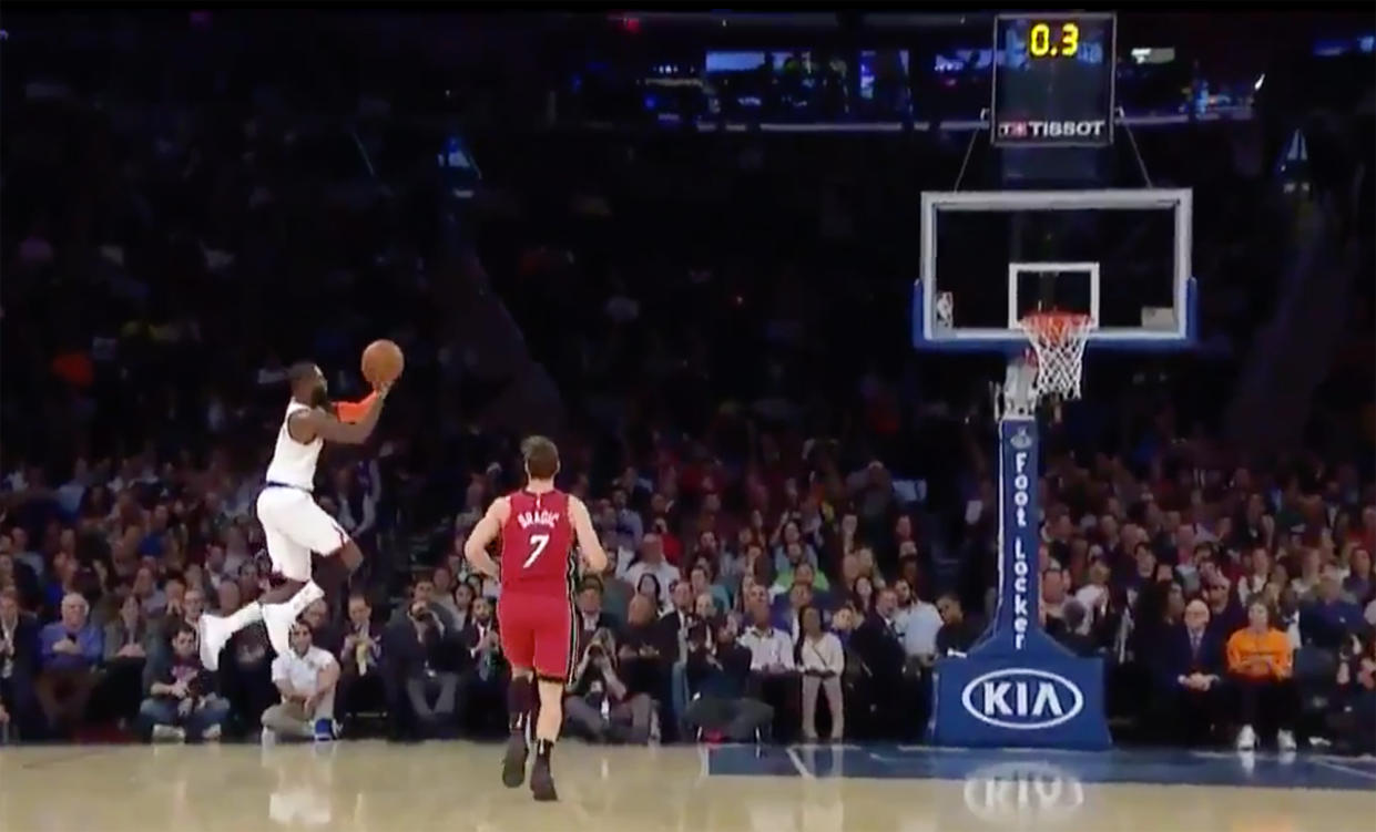 Tim Hardaway Jr. had just enough time to do something worth shimmying about. (Screencap via MSG)