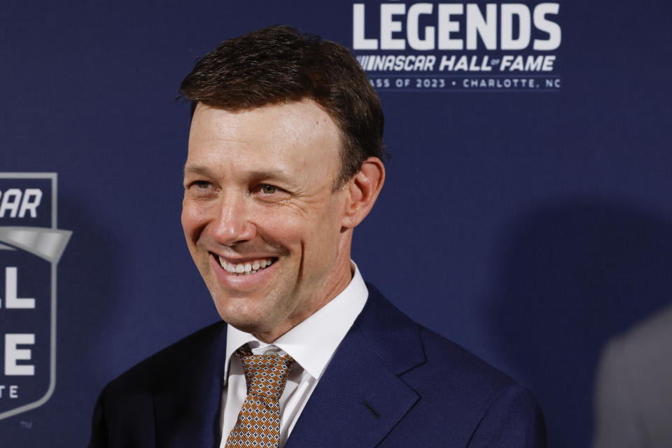 NASCAR driver Matt Kenseth arrives at the NASCAR Hall of Fame, where he will be inducted in the 2023 class at the ceremony in Charlotte, N.C., Friday, Jan. 20, 2023. (AP Photo/Nell Redmond)
