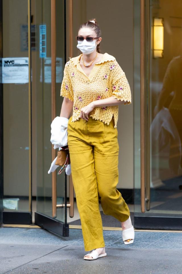 Gigi Hadid Shines like the Actual Sun in a $50 Yellow, Crocheted Polo Top  in NYC