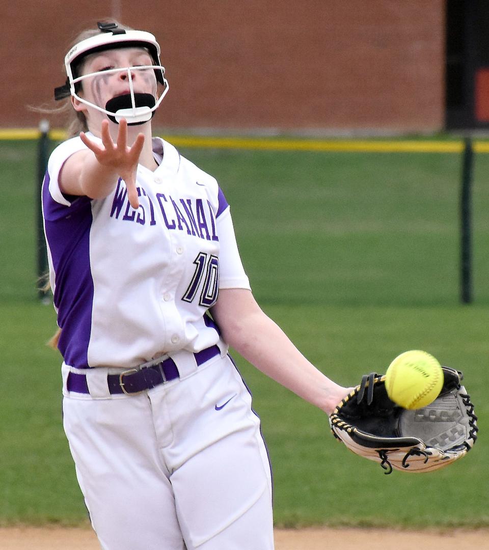 Hanna Burdick, pictured in an April 2022 game, pitched a five-inning perfect game Monday for the West Canada Valley Indians,