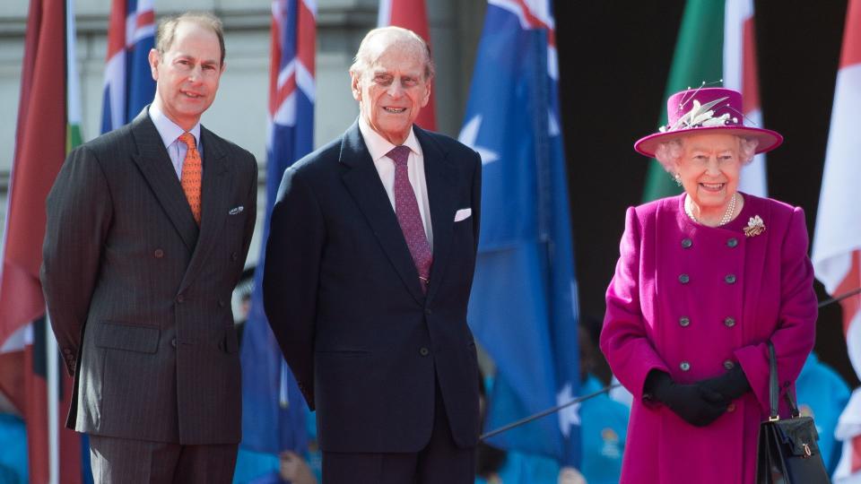 Prince Edward, Prince Philip and the Queen at the Commonwealth Games