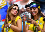 <p>Brazil fans inside the stadium before the match REUTERS/Dylan Martinez </p>