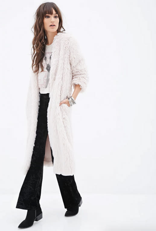 Forever 21 Faux Fur Duster Coat, $34.90, forever21.com