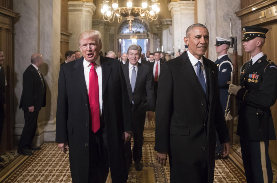 President-elect Donald Trump and President Barack Obama arrive for Trump's inauguration ceremony at the Capitol in Washington, Friday, Jan. 20, 2017. (Photo: AP Photo/J. Scott Applewhite, Pool)