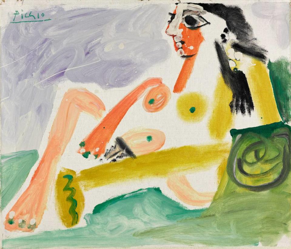 Obra “Nu assis appuyé sur des coussins”, 1964, de Pablo Picasso.