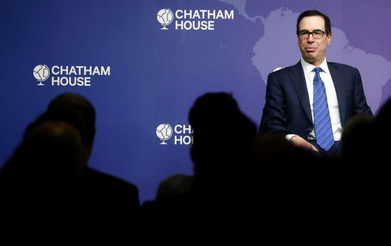 U.S. Treasury Secretary Steven Mnuchin speaks at Chatham House in London