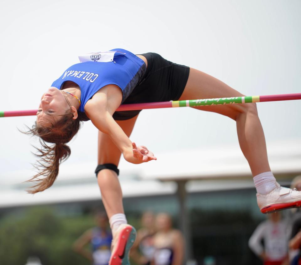 Coleman's Jordan Rae competes in the high jump at the state track and field meet in Austin.