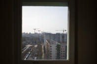 A view out of a window of a apartment building in the resident neighborhood Hellersdorf on the eastern outskirts of Berlin, Germany, Wednesday, Feb. 24, 2021. Psychiatrists, psychologists and pediatricians in Germany have raised alarm that school closings and other precautions are magnifying the fears and psychological effects of the coronavirus pandemic itself among Germany’s 13.67 million children and teenagers, raising the prospect of a mental health crisis in the future. (AP Photo/Markus Schreiber)