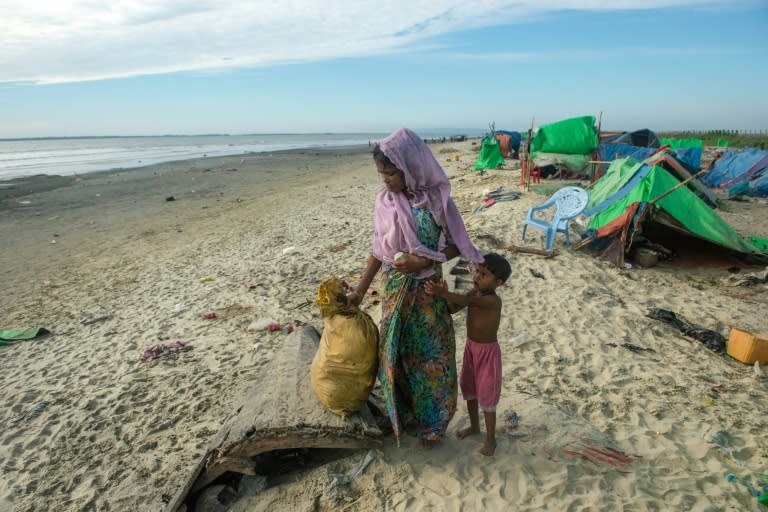 Several hundred Rohingya are camped at the beach near Ale Than Kyaw village, hoping to flee across treacherous waters to neighbouring Bangladesh