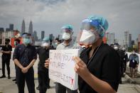 Government medical contract doctors participate in a walkout strike at Kuala Lumpur Hospital amid the coronavirus disease (COVID-19) outbreak in Kuala Lumpur