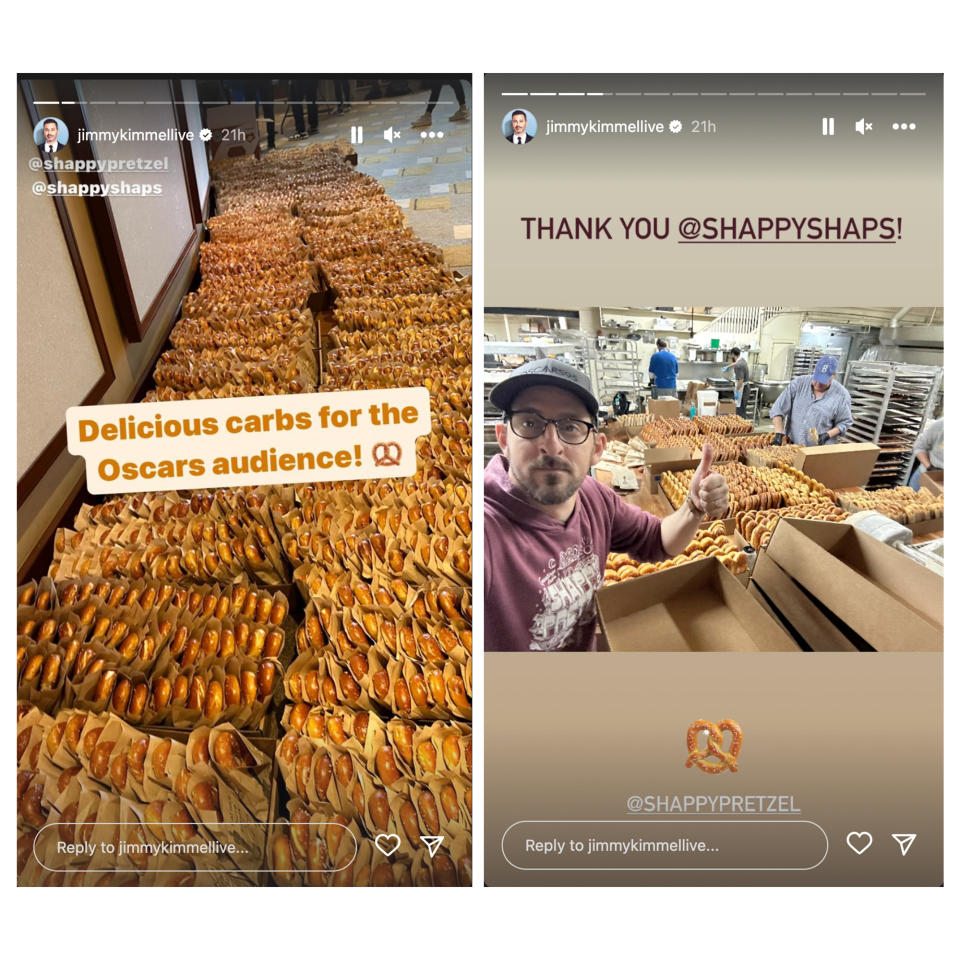 Adam Shapiro’s Shappy Pretzel Co. preparing for the Oscars. (@jimmykimmellive via Instagram )