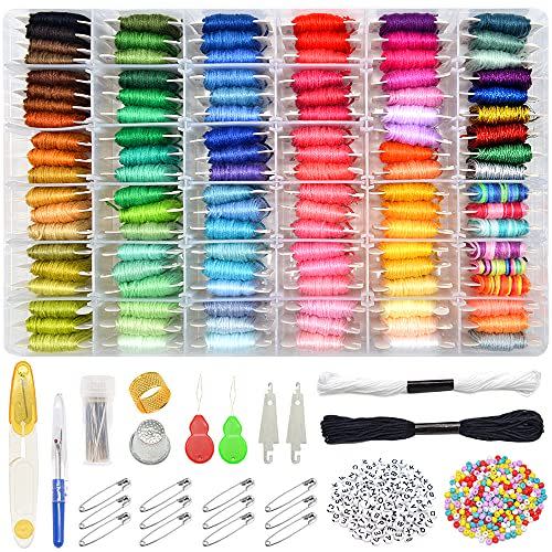8) 962Pcs Friendship Bracelet String Kits with Storage Box, 110 Colors Embroidery Thread and 800 Beads,52Pcs Cross Stitch Tools-Labeled with Embroidery Thread Numbers for Bobbins,Great Production Gift.