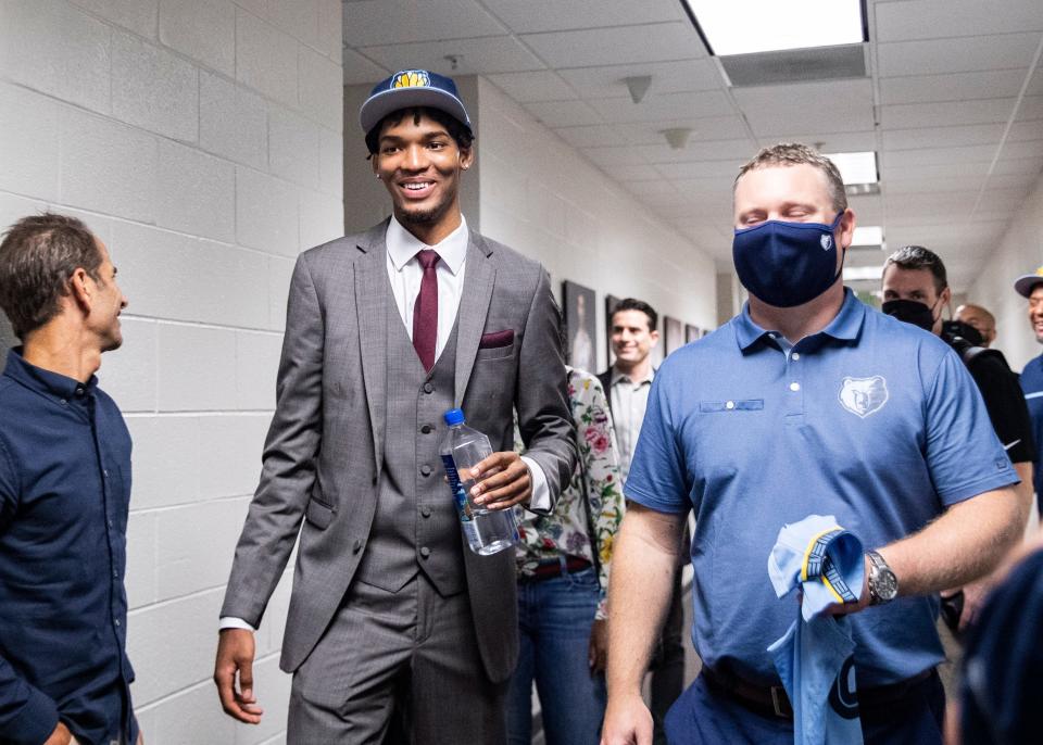  The Memphis Grizzlies first round draft selection, Ziaire Williams, during a news conference at FedEx Forum in Memphis,Tenn., on Friday, July 30, 2021. Williams was the No. 10 pick overall in the first round of the NBA draft .