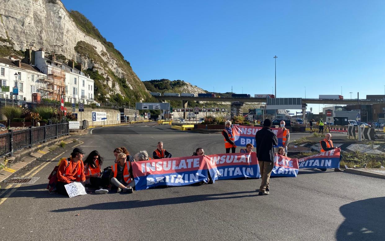 Insulate Britain activists block roads at the Port of Dover ferry terminal