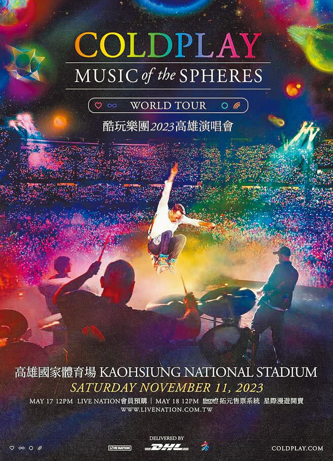 英國搖滾天團Coldplay酷玩樂團11日、12日在高雄國家體育場開唱，為了響應環保，此次演唱會採取統一發放LED手環替代螢光棒，演唱會結束後回收。（本報資料照片）