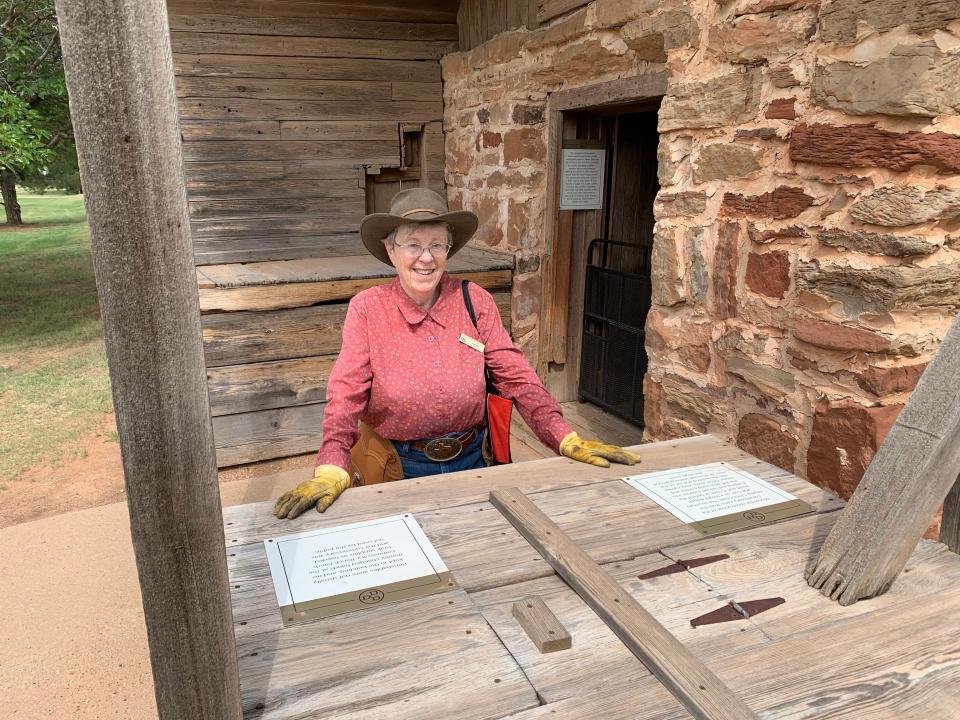 Guide Patricia Herman at the amazing National Ranching Heritage Center in Lubbock, where they have artfully assembled two dozen or so historical structures on a rolling landscape.