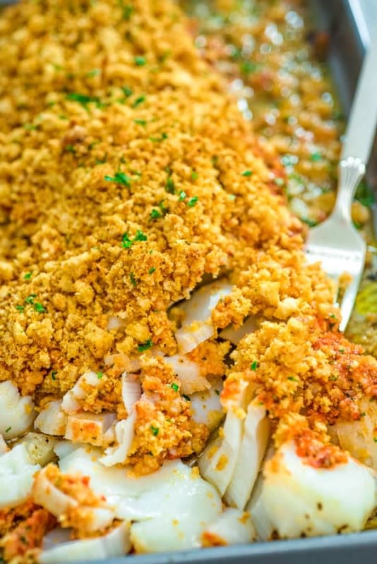 <p>This baked cod recipe is truly the best you can find! Perfectly-seasoned cod, covered with a layer of roasted pepper sauce and topped with crispy breadcrumbs.</p><p><strong>Get the recipe: <a href="https://cooktoria.com/baked-cod/" rel="nofollow noopener" target="_blank" data-ylk="slk:Baked Cod;elm:context_link;itc:0;sec:content-canvas" class="link rapid-noclick-resp">Baked Cod</a></strong></p><p><strong>Related: <a href="https://parade.com/1356904/felicialim/cod-fish-recipes/" rel="nofollow noopener" target="_blank" data-ylk="slk:26 Best Cod Fish Recipes to Make Tonight;elm:context_link;itc:0;sec:content-canvas" class="link rapid-noclick-resp">26 Best Cod Fish Recipes to Make Tonight</a></strong></p>