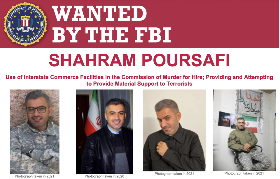 An FBI wanted poster showing photos of Shahram Poursafi. / Credit: FBI