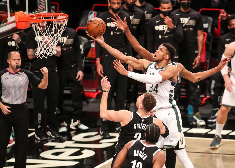 Giannis Antetokounmpo and the Bucks will play in the Eastern Conference finals for the second time in three years.