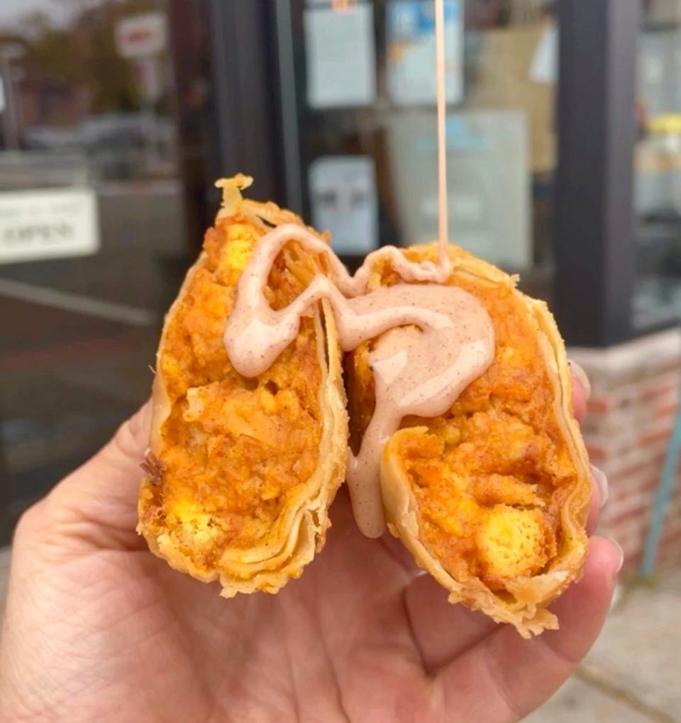 Pumpkin Cheesecake Cinnamon Bun Egg Roll from Uncle Sal's Egg Rolls.